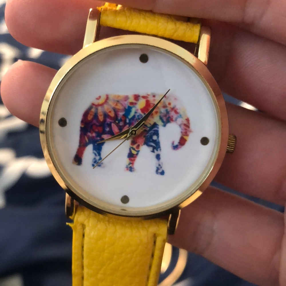 Elephant Watch with yellow leather band